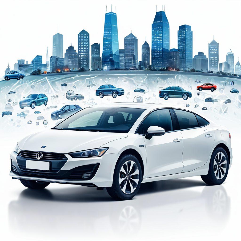 A sleek, modern car shielded by a translucent protective layer, with icons representing various insurance policies floating around it. In the background, a stylized cityscape showcases diverse vehicles, symbolizing comprehensive coverage. The overall tone is informative yet visually engaging, emphasizing mastery over vehicle protection. super-realistic. vibrant colors. white background.